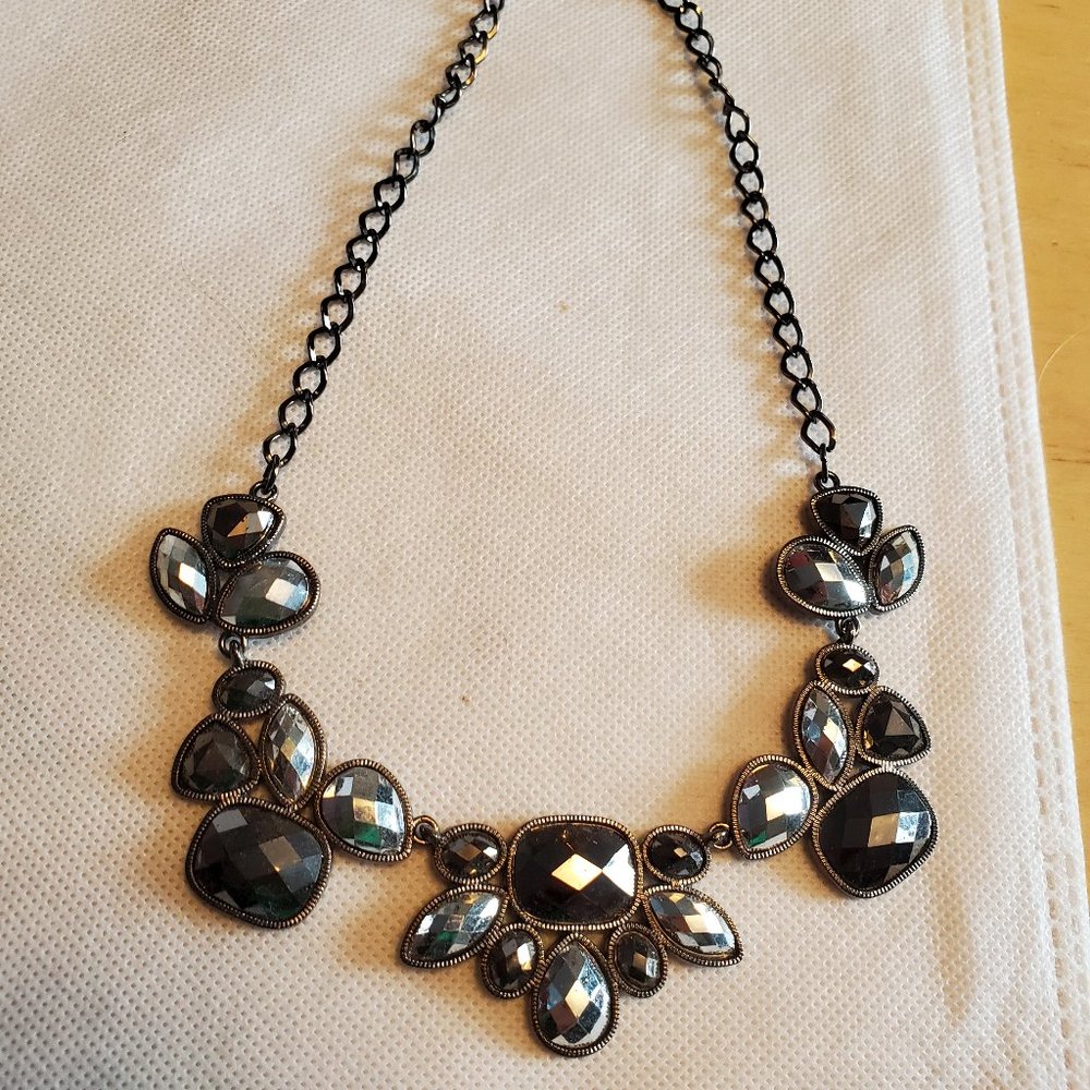 16" Gunmetal Collar Style Rhinestone Necklace Cute